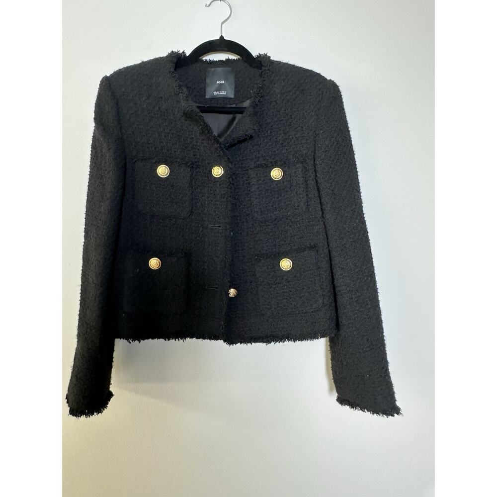 Mango MNG Tweed Black Blazer With Gold Buttons medium